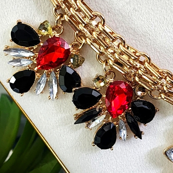 Statement Chunky Gold Chain Necklace Bold Geometric Pendants Teardrop Earrings - Picture 4 of 13